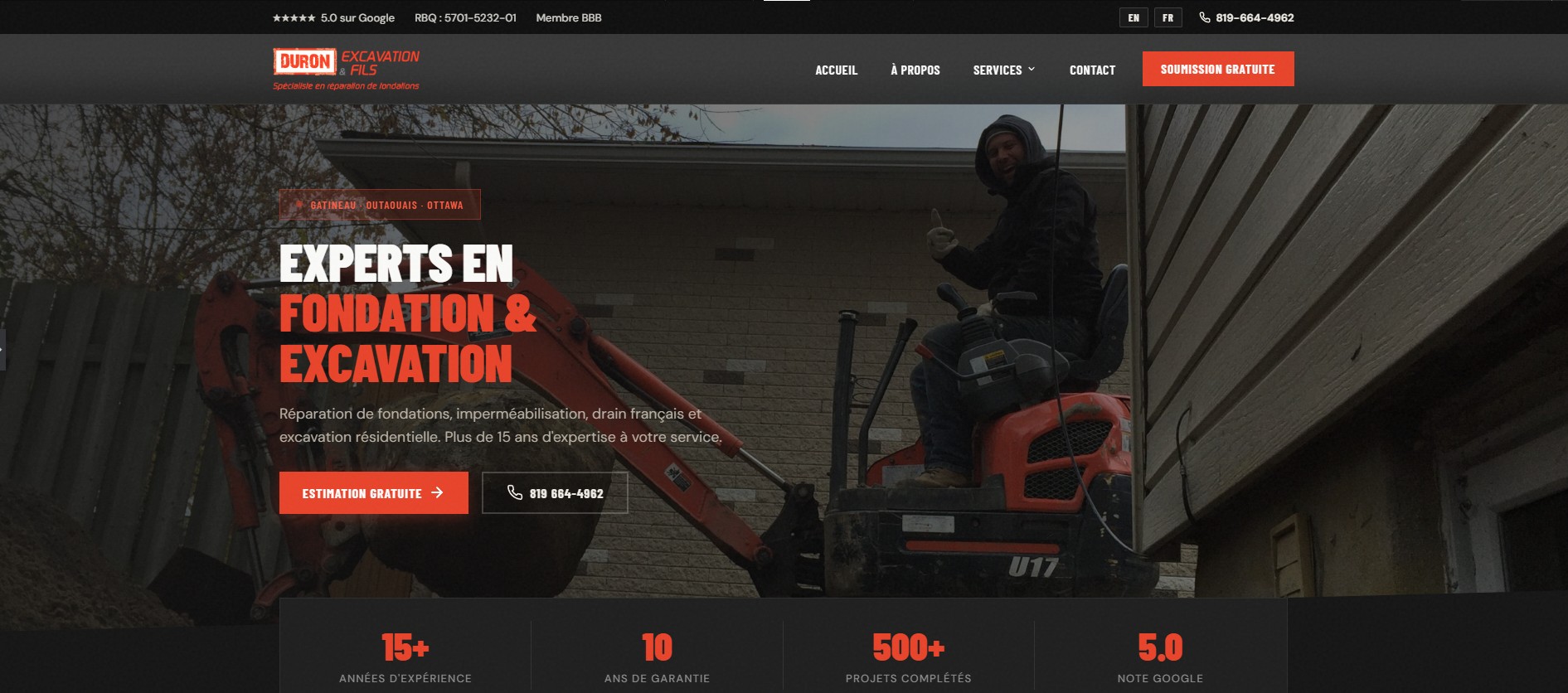 Réparation de fondation Gatineau | Duron Excavation